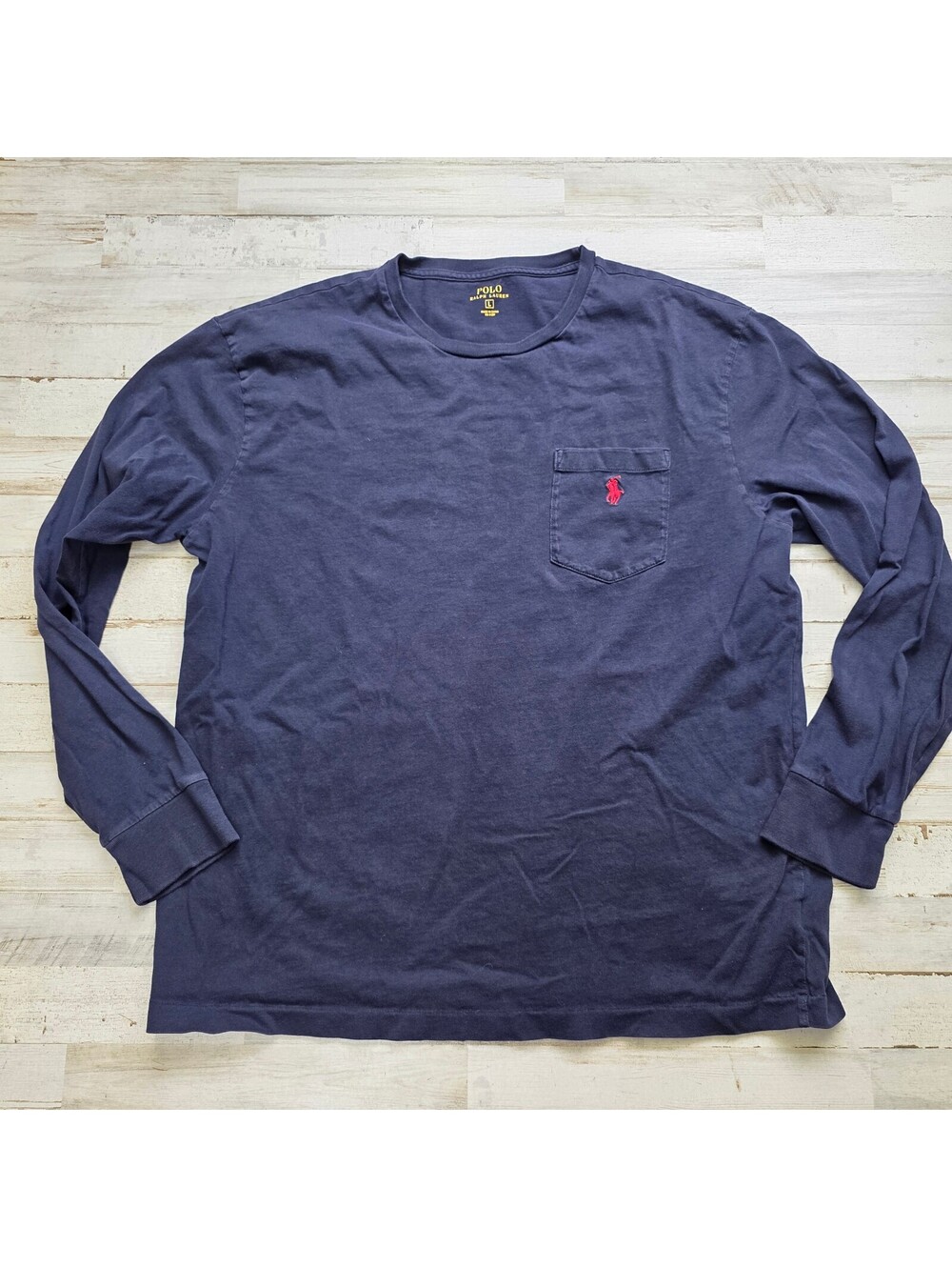 Polo Ralph Lauren Long Sleeve T-Shirt Navy Blue Pocket Tee 100% Cotton Red Pony